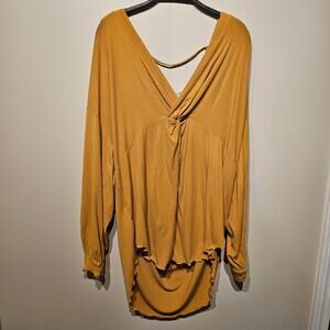 Free People Shimmy Shake Long Sleeve Mustard Yellow Ribbed Top Large